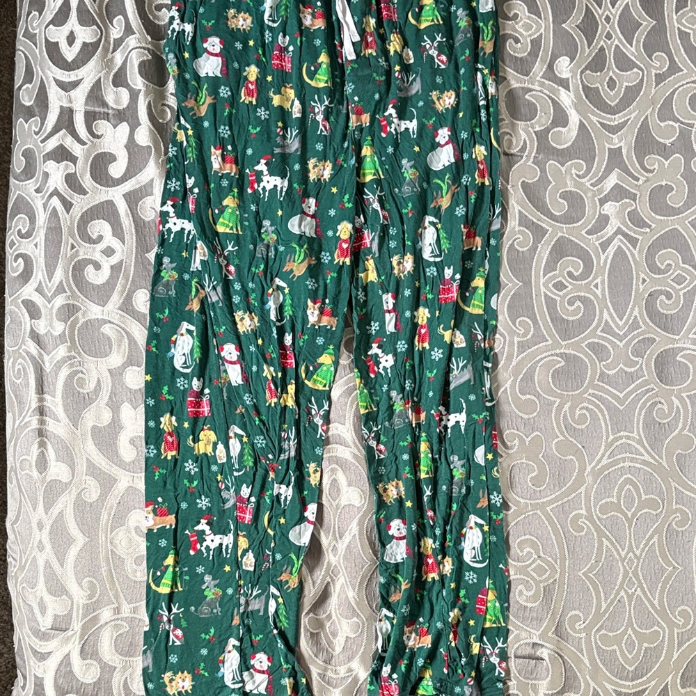 Little sleepies Festive Green Pajama Pants with Holiday Print